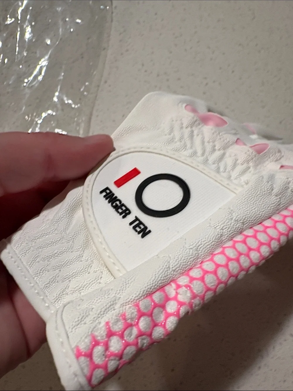 Finger Ten Golf Glove - White with Pink Accents